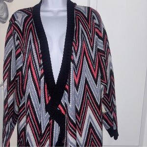 Ashro Zig Zag Diagonal Chevron Long Cardigan Sweater Women XL